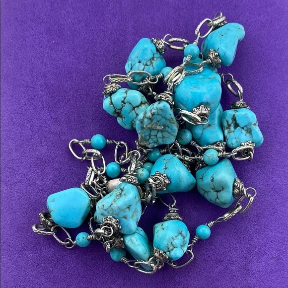 💛 HDNY Silver Tone Turquoise Coloured Stone Necklace - Picture 4 of 6